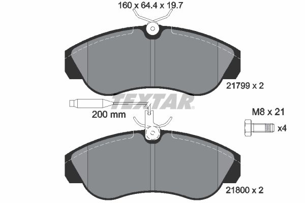 Textar Brake Pad Set Front 160mm x 64.4mm x 19.7mm 2179901