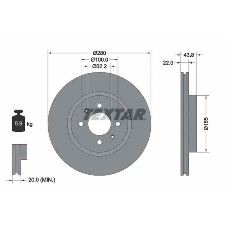 Textar 2 x Vented Front Brake Discs 92288303-x2