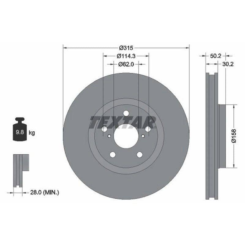 Textar 2 x Vented Front Brake Discs 92185603