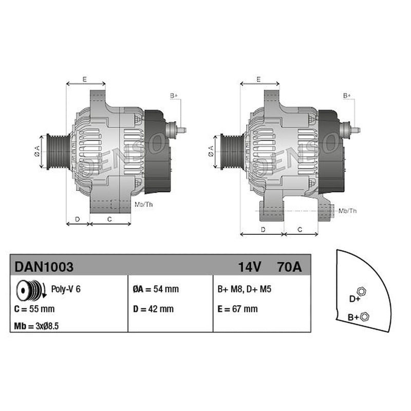 Denso Car Alternator 12V fits Fiat 500 2007 on 1.3