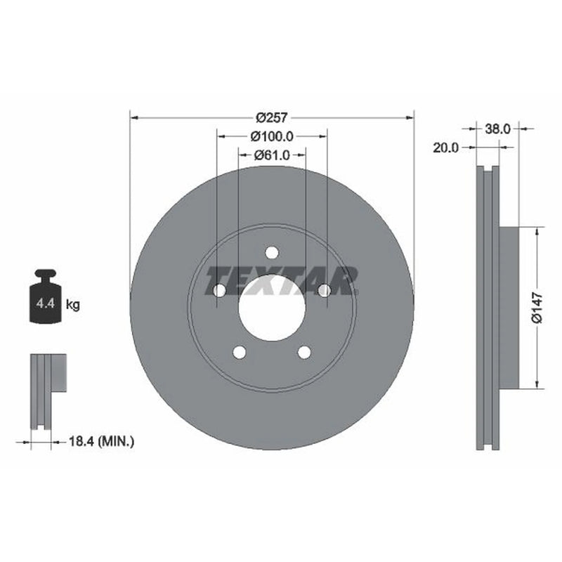 Textar 2 x Internally Vented Front Brake Discs 92152403-x2