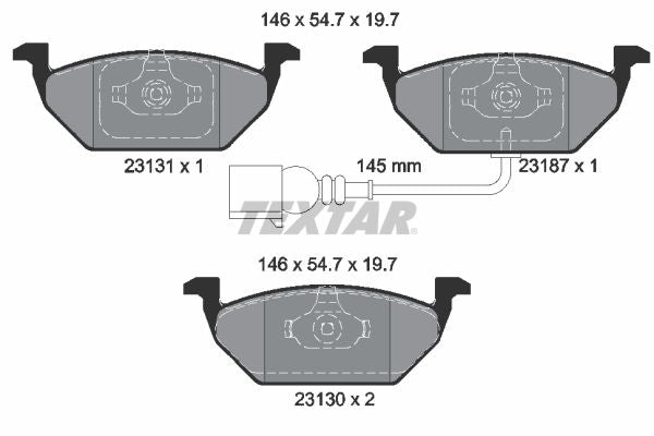 Textar Brake Pad Set Front 146mm x 54.7mm x 19.7mm 2313101