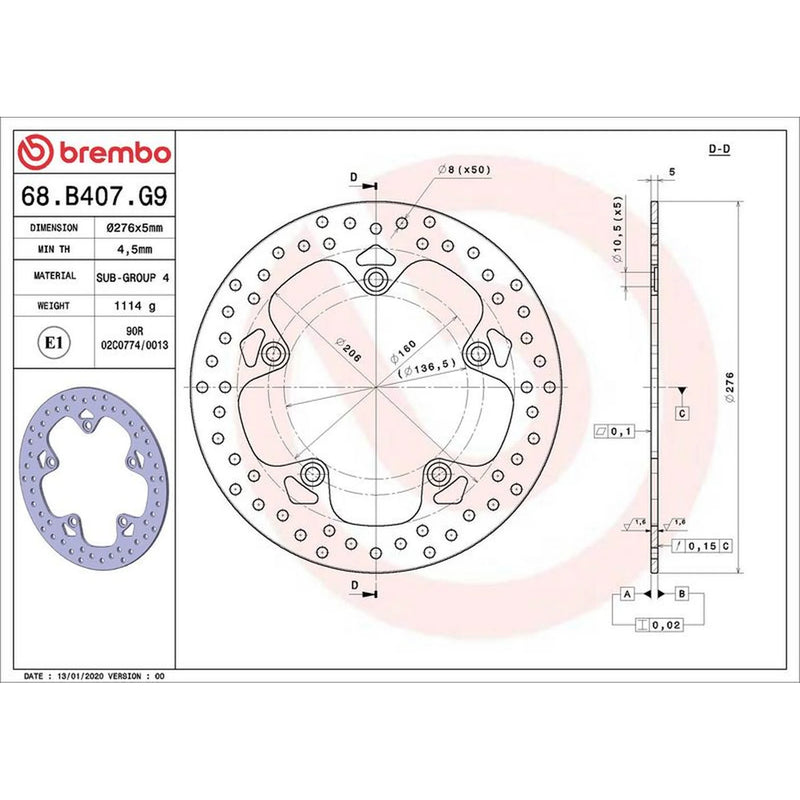 Brembo 2 x Rigid Rear Brake Disc Brake Discs 68B407G9-x2