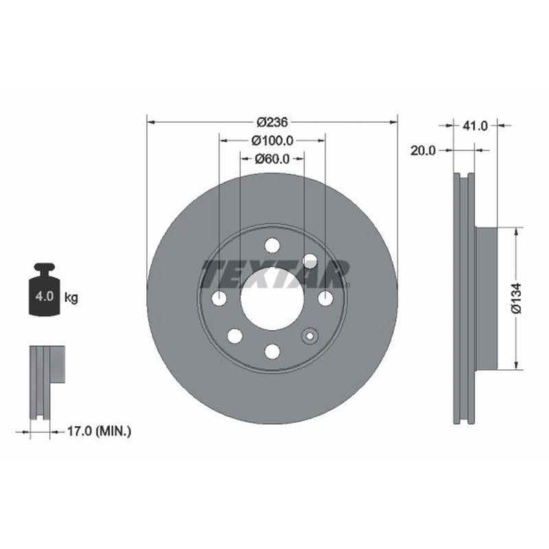 Textar 2 x Vented Front Brake Discs 92029603-x2