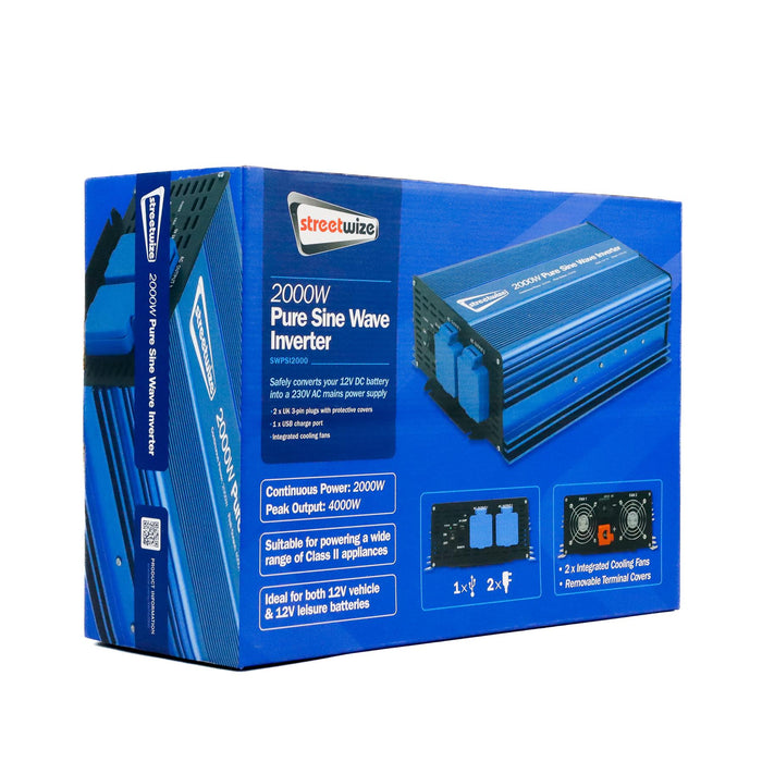 2000W 4000W Pure Sine Wave Power Inverter AC 12V to DC 230V USB SWPSI2000. Caps - Streetwize - Van Life Living