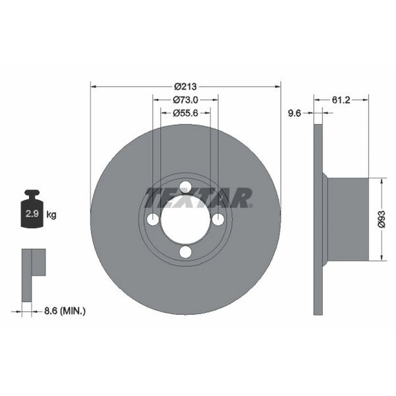 Textar 2 x Solid Front Brake Discs 92092600-x2