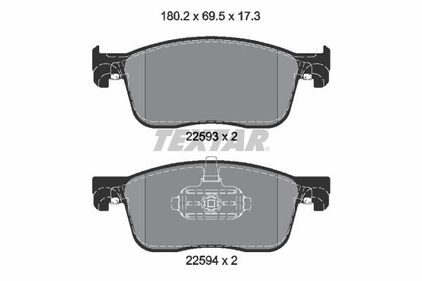 Textar Brake Pad Set Front 180.2mm x 69.5mm x 17.3mm 2259301