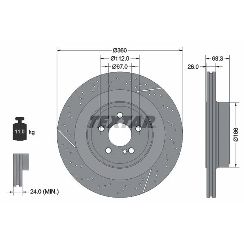 Textar 2 x Perforated Rear Brake Discs 92283805-x2