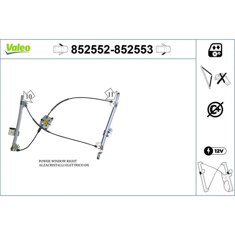 Valeo Electric Window Regulator Lifter Right Front 852553