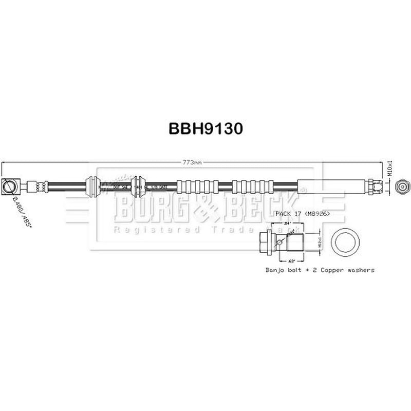 Borg & Beck Brake Hydraulic Hose Line Front Right BBH9130