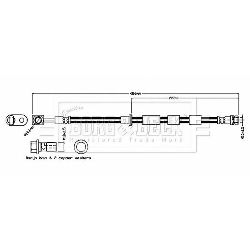 Borg & Beck Brake Hydraulic Hose Line Front Right BBH8836