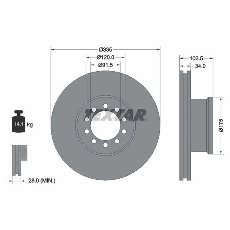 Textar 2 x Internally Vented Front Brake Discs 93101300-x2