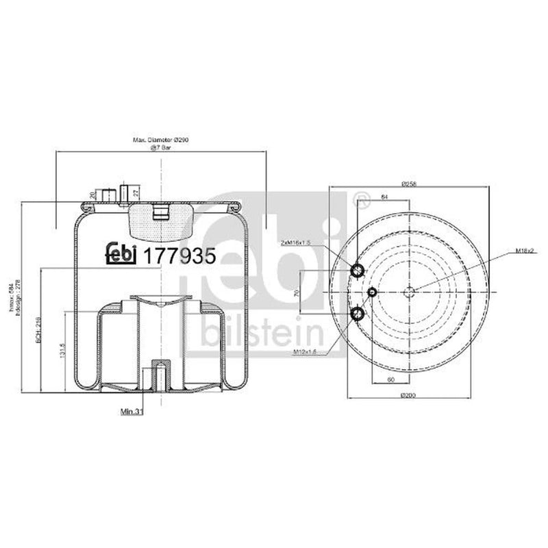 Febi Air Suspension Bellow 259mm Rear 177935