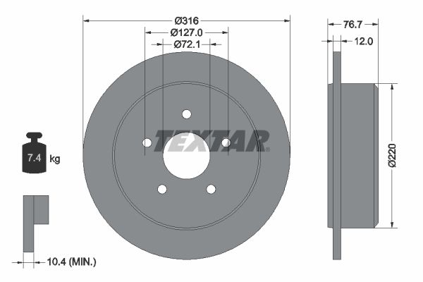 Textar 1 x Solid 316mm Brake Disc 92227700