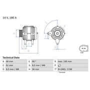 Bosch Car Alternator 12V 0 986 084 250