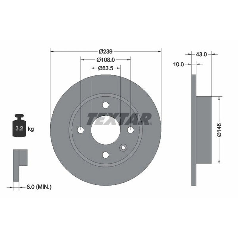 Textar 2 x Solid Front Brake Discs 92050900-x2