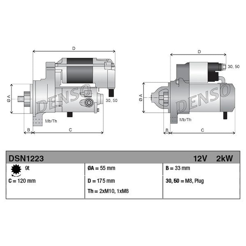 Denso Starter Motor 12V 2kW 9 Teeth DSN1223