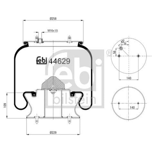 Febi Air Suspension Bellow 220mm Front 44629
