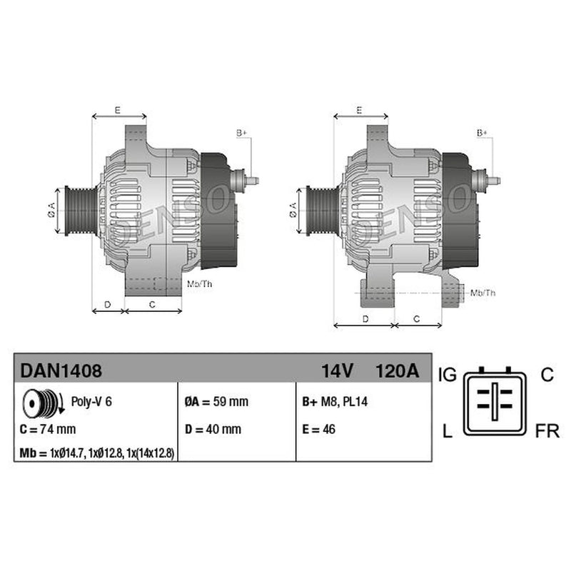 Denso Car Alternator 12V fits Jaguar S-Type II 1999-2007 2.5 3.0