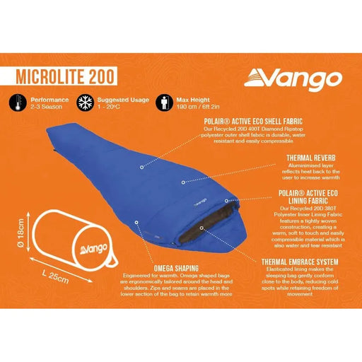 Vango Microlite 200 200 Classic Blue Sleeping Bag - Vango - Van Life Living