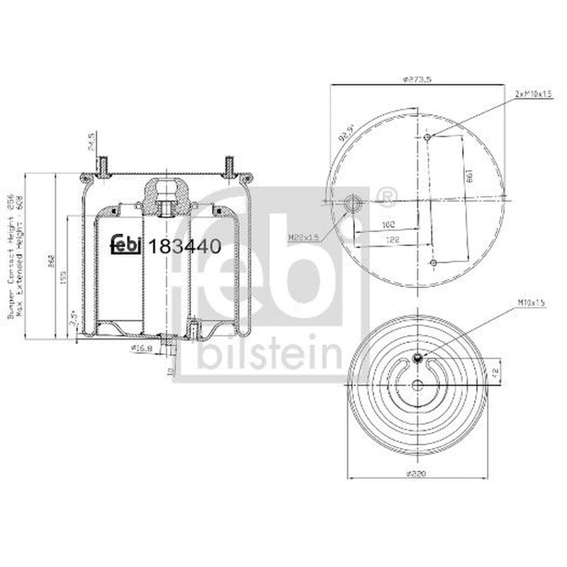 Febi Air Suspension Bellow 273mm Front Left 183440