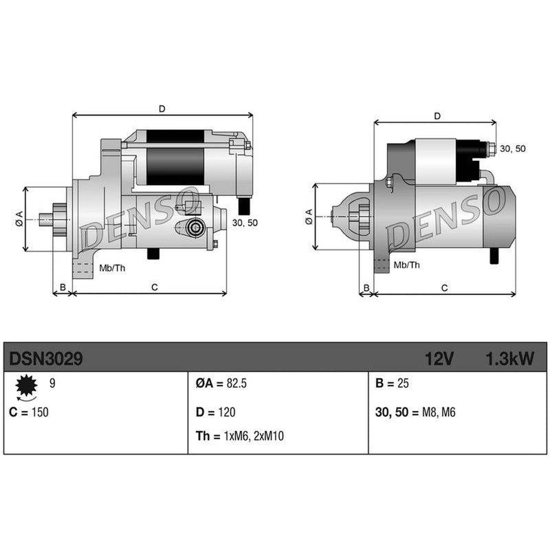 Denso Starter Motor 12V 1.3kW 9 Teeth fits Mercedes-Benz 124 1992-1993