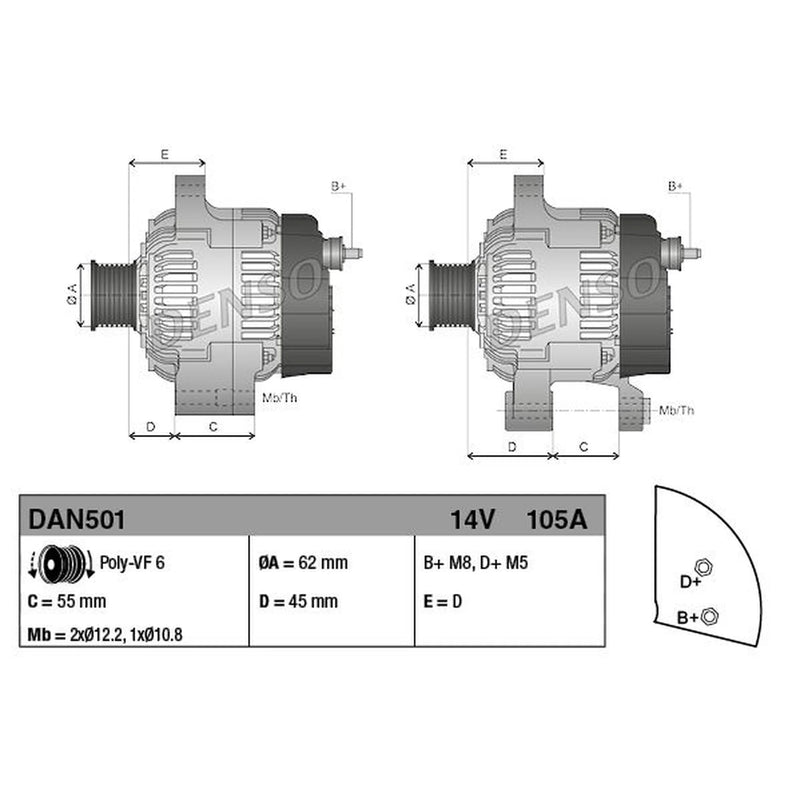 Denso Car Alternator 12V fits Alfa Romeo 145 1995-2001 1.6 1.8 1.9 2.0