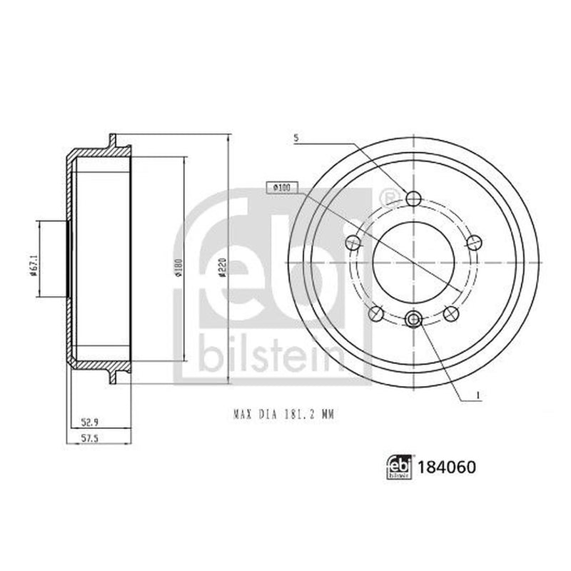 Febi Brake Drum Assembly Rear 184060