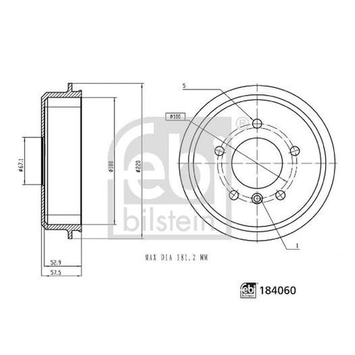 Febi Brake Drum Assembly Rear 184060