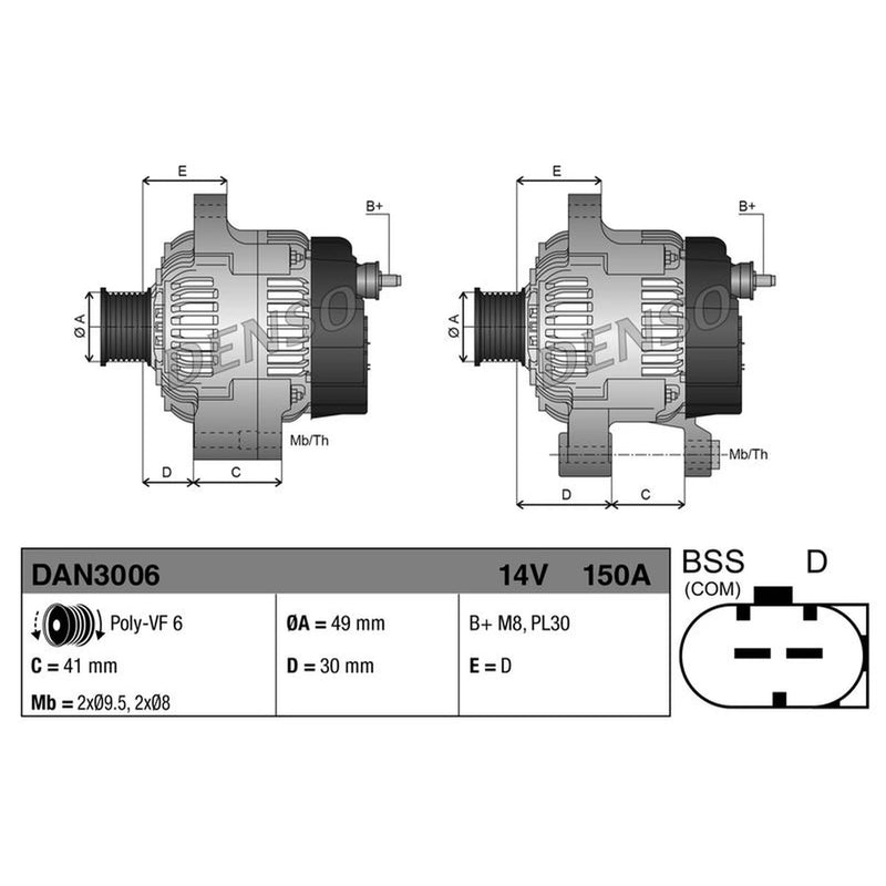 Denso Car Alternator 12V fits BMW 1 2004-2013
