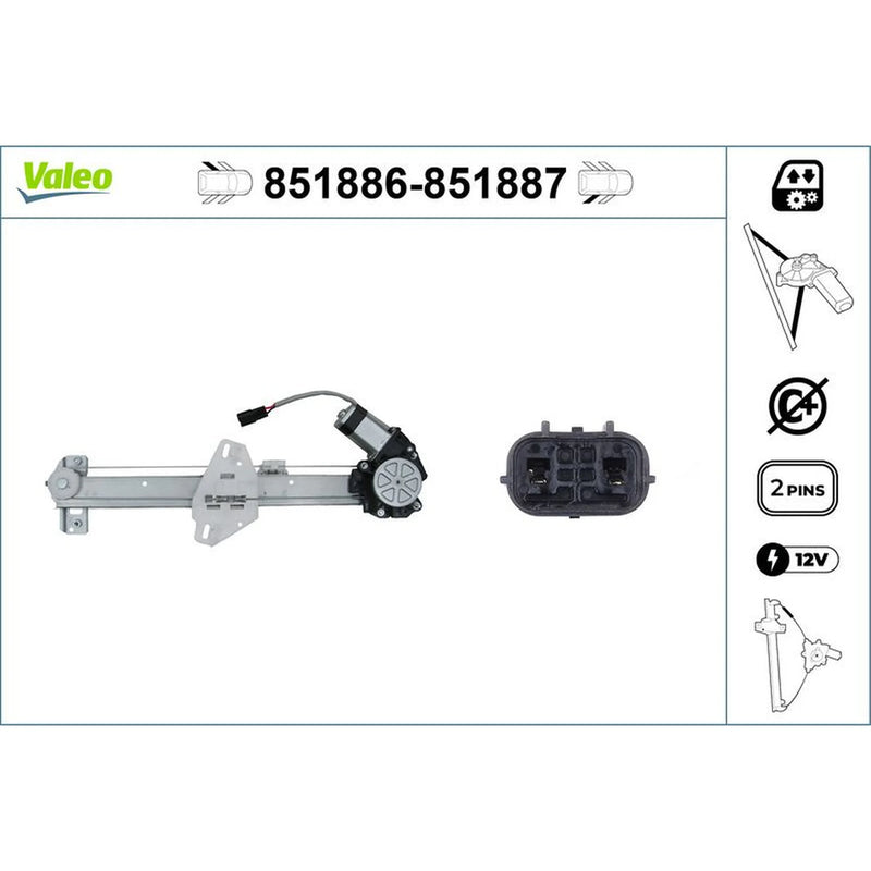 Valeo Electric Window Regulator Lifter Right Rear 851887