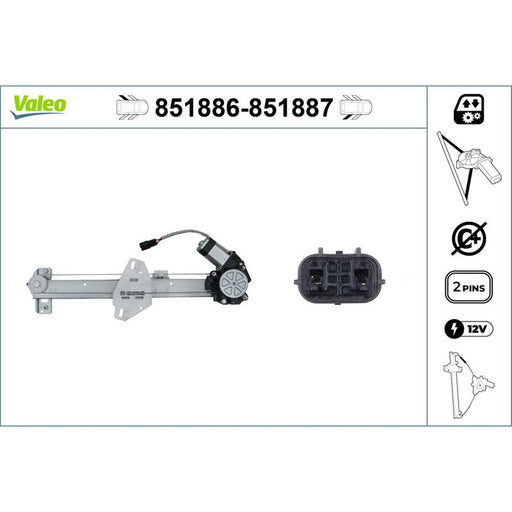 Valeo Electric Window Regulator Lifter Right Rear 851887