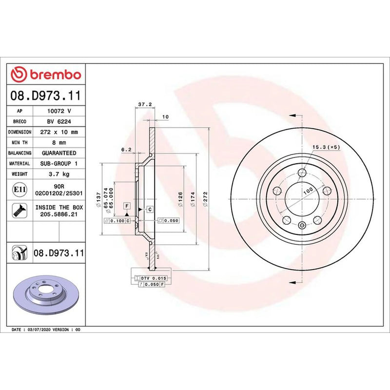 Brembo 2 x Solid Rear Brake Discs 08.D973.11-x2