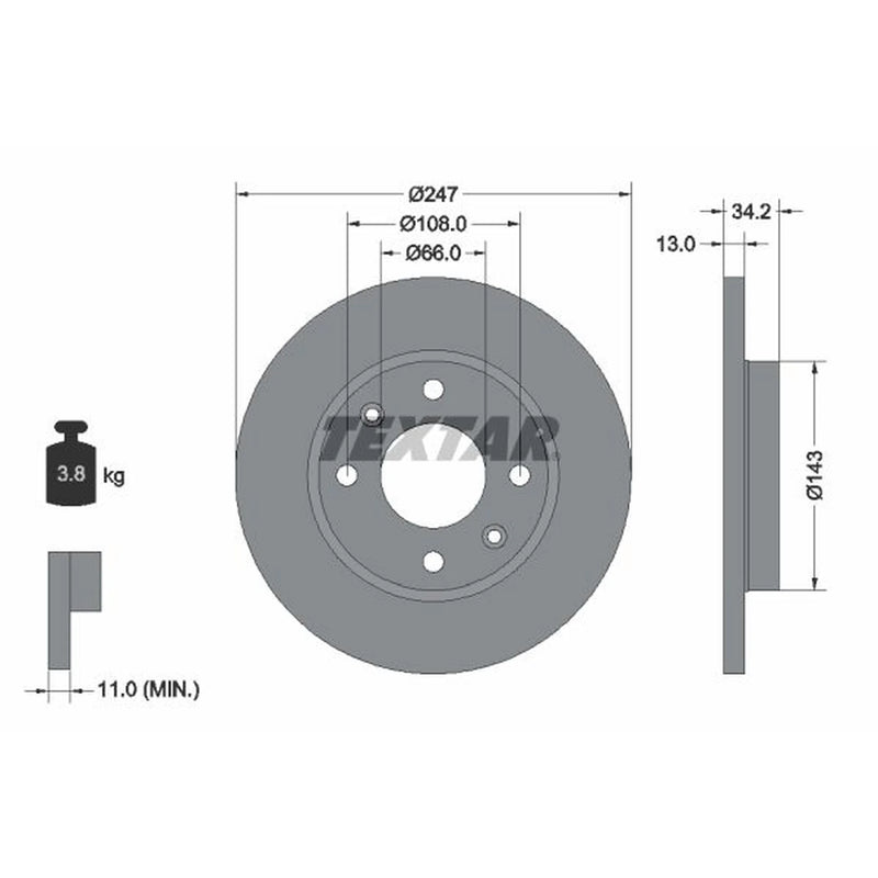 Textar 2 x Solid Front Brake Discs 92092803-x2