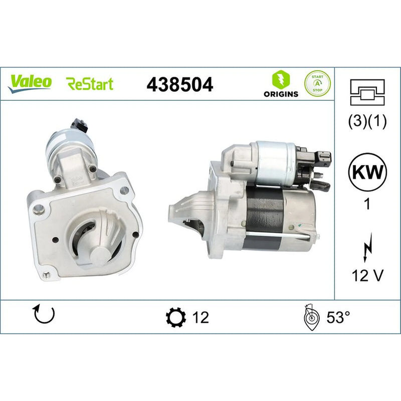 Valeo Starter Motor 12V 1kW 12 Teeth 438504