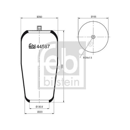 Febi Air Suspension Bellow 155mm Front Right 44587