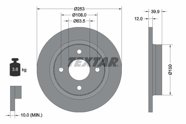 Textar 1 x Solid 253mm Brake Disc 92292803
