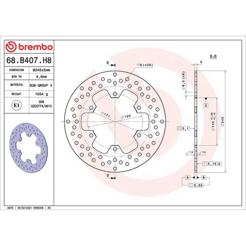 Brembo 2 x Front Rigid Brake Disc Brake Discs 68B407D0