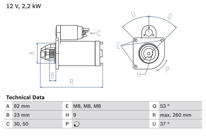 Bosch Starter Motor V kW Teeth 0986017020