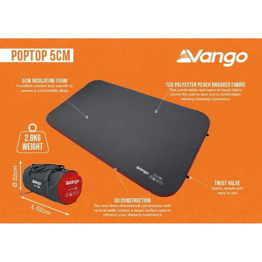 Vango PopTop 5cm 5 Double Shadow Grey Self Inflating Sleep Mat - Vango - Van Life Living