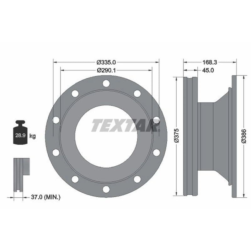 Textar 2 x Internally Vented Brake Discs 93308800 OE 1088133