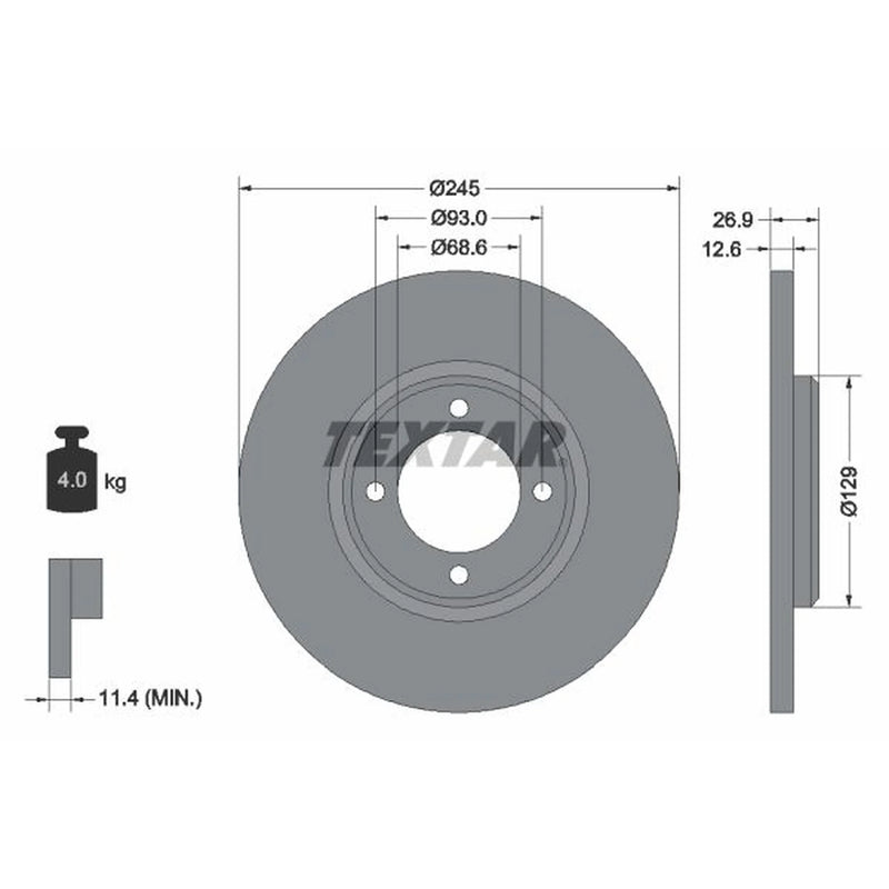 Textar 2 x Solid Brake Discs 92008200