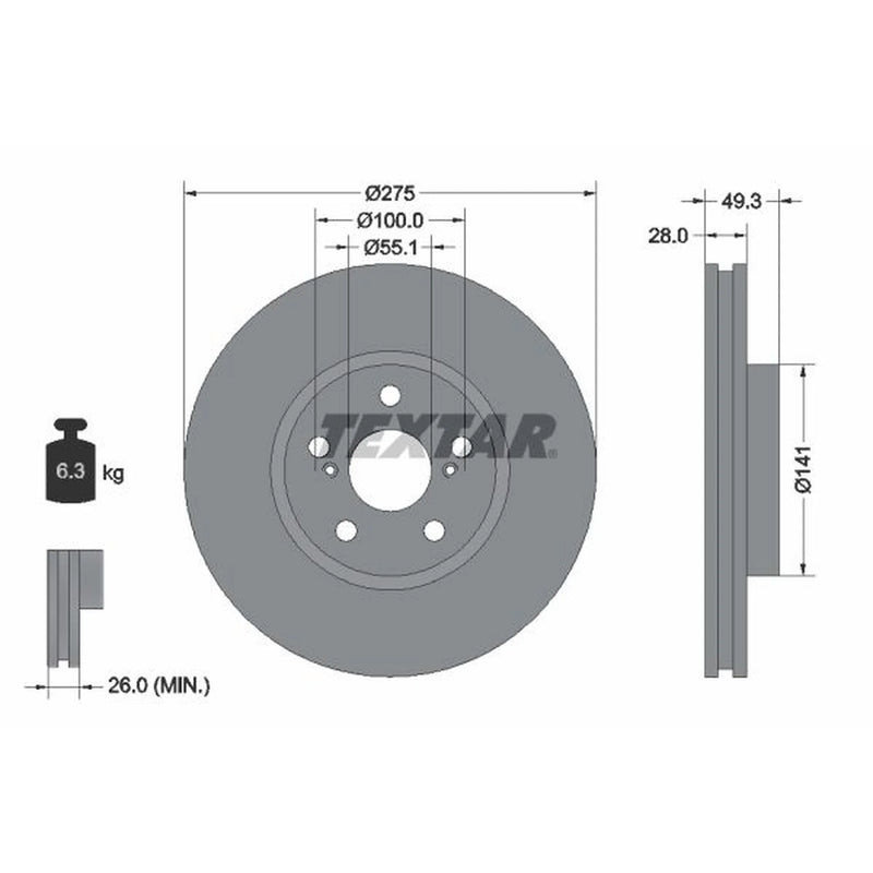 Textar 2 x Vented Front Brake Discs 92142003-x2