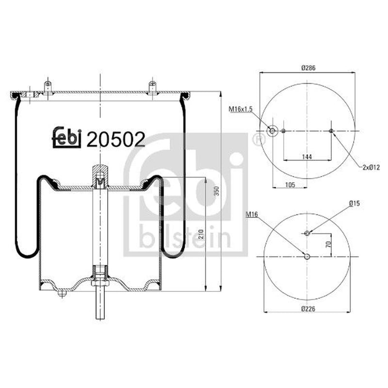 Febi Air Suspension Bellow 226mm Rear Right 20502