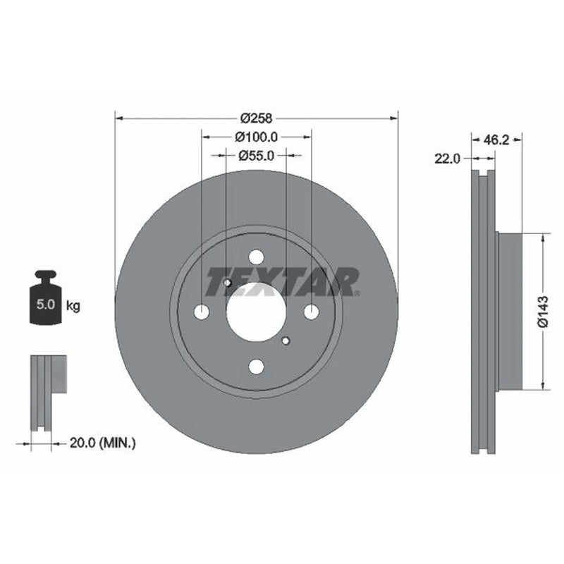 Textar 2 x Vented Front Brake Discs 92164203-x2