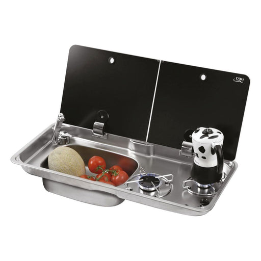 CAN Randi Hob & LH Sink Unit 765 x 355mm (Double Glass Lid / 2 Burners / Piezo) - CAN - Van Life Living