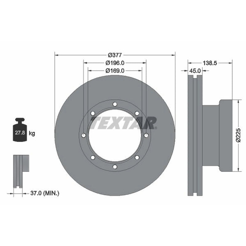 Textar 2 x Internally Vented Rear Brake Discs 93276600-x2