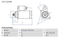 Bosch Starter Motor V kW Teeth 0986016031