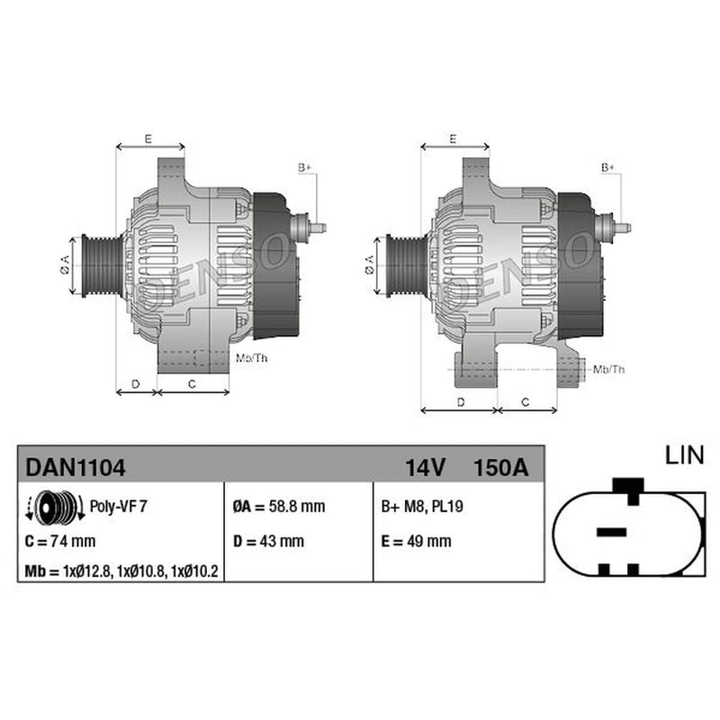 Denso Car Alternator 12V fits Land Rover Defender 2011-2016 2.2