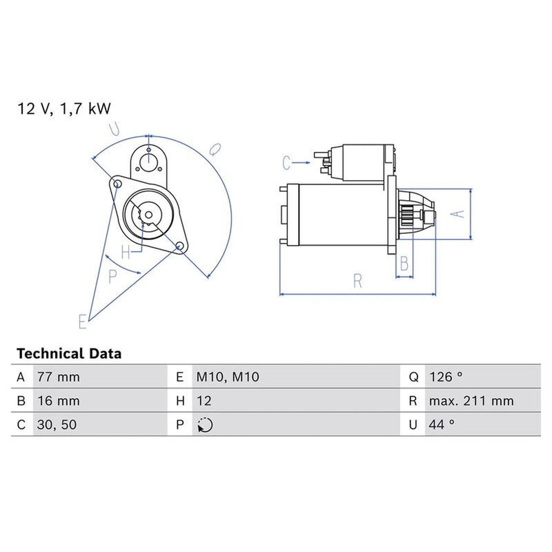 Bosch Starter Motor 12V 1.7kW 12 Teeth 0 986 026 290